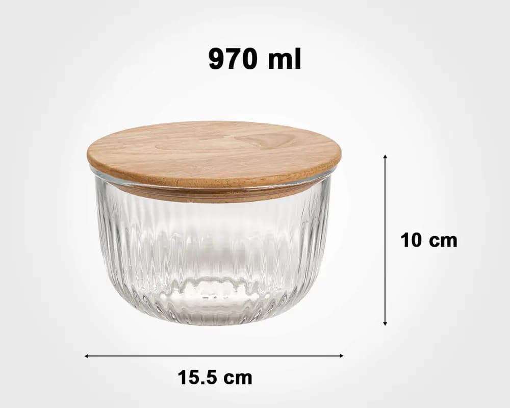 ظرف شیشه ای گرد در چوبی 970 میلی لیمون کد 2176 — تصویر ۴