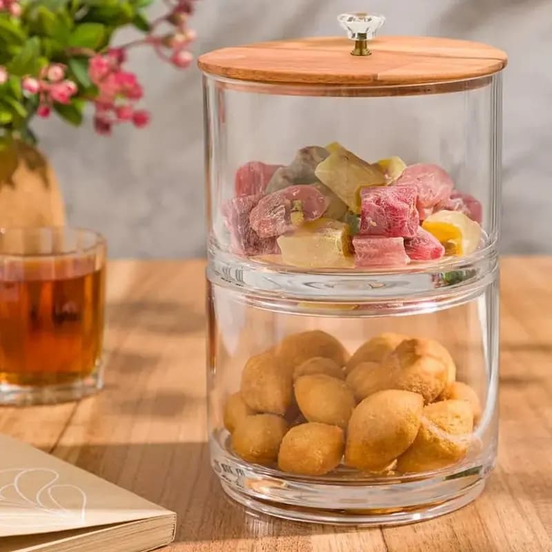 ظرف شکلات خوری 2 طبقه با درب چوبی لیمون کد 2167 — تصویر ۴