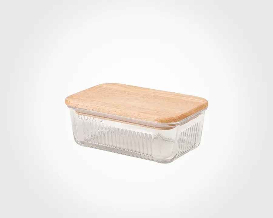 ظرف شیشه ای 450 میلی شیاردار لیمون با درب چوبی — تصویر ۱۲