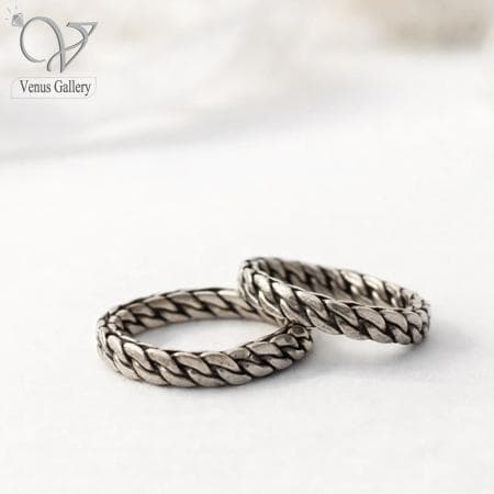 حلقه ست نقره طرح گیسو سیاه قلم کد 8482 — تصویر ۴