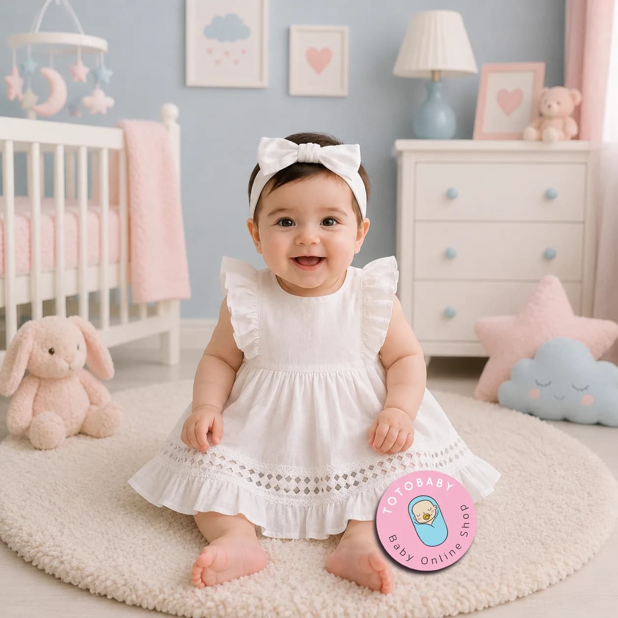 پیراهن نوزادی دخترانه پریمیوم گیپوردوزی رنگ سفید برند totobaby — تصویر ۵