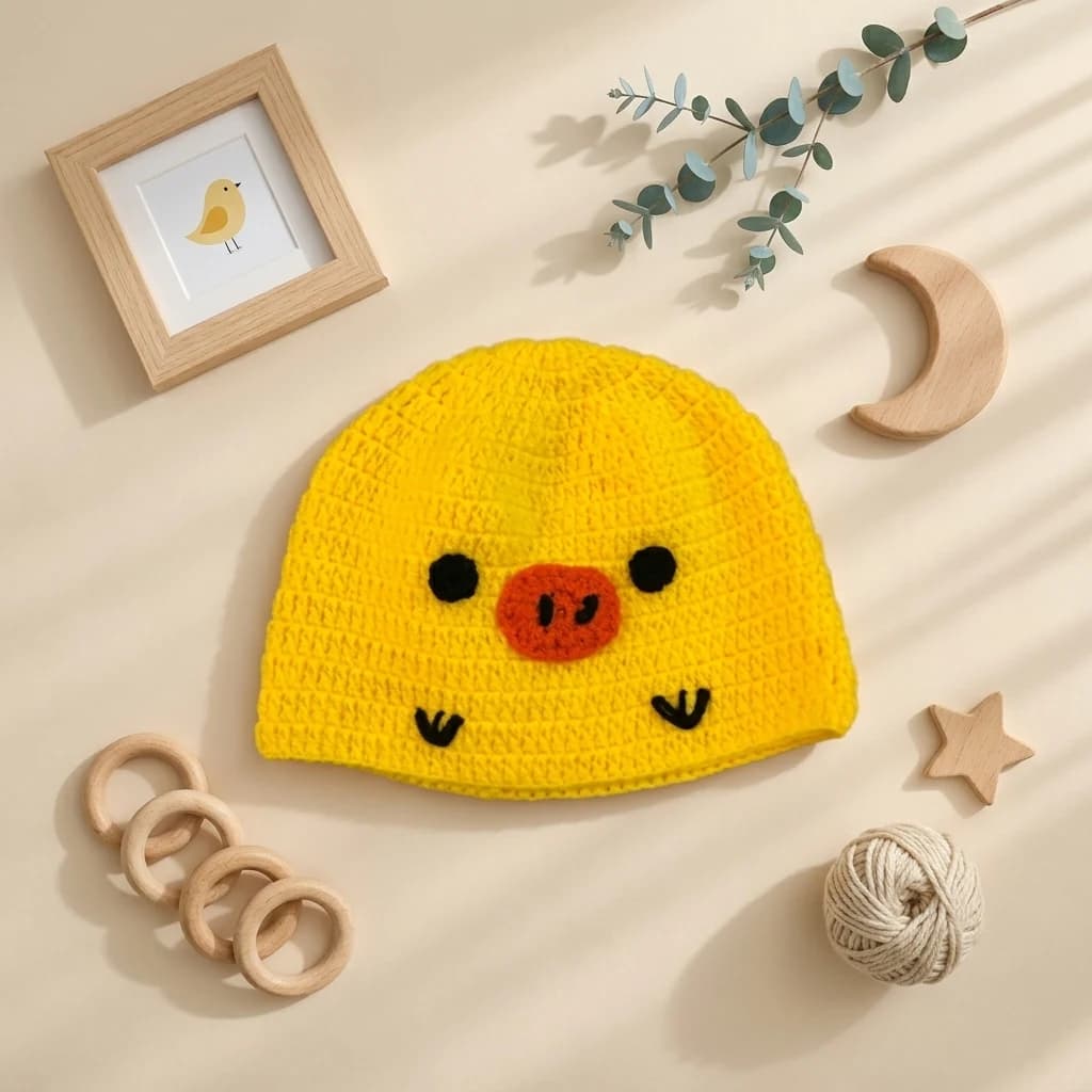 کلاه نوزادی دستبافت طرح جوجه کیوت برند totobaby — تصویر ۲