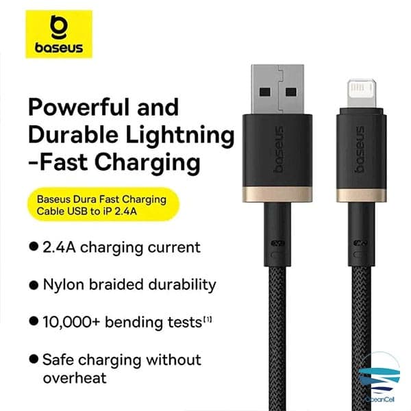 کابل بیسوس مدل Baseus Dura Series Fast Charging Cable USB to iP 2.4A 1m — تصویر ۸