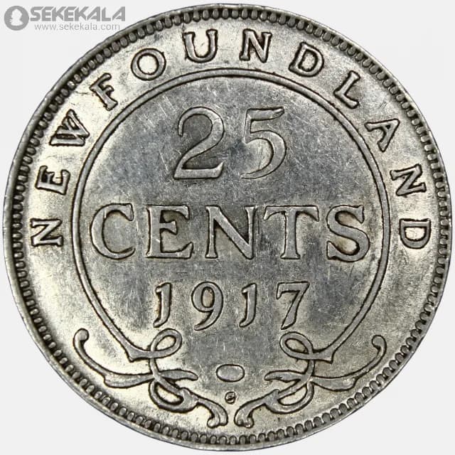 سکه 25 سنت نقره نیوفاندلند 1917 (جرج پنجم)(بسیار کمیاب) — تصویر ۳