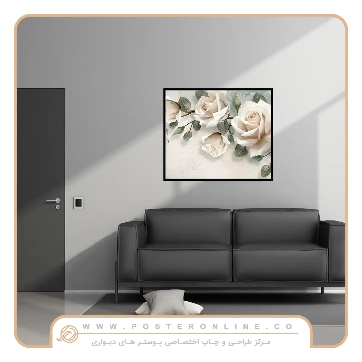 تابلو گل رز سه بعدی کرم رنگ کد G-3678 — تصویر ۴