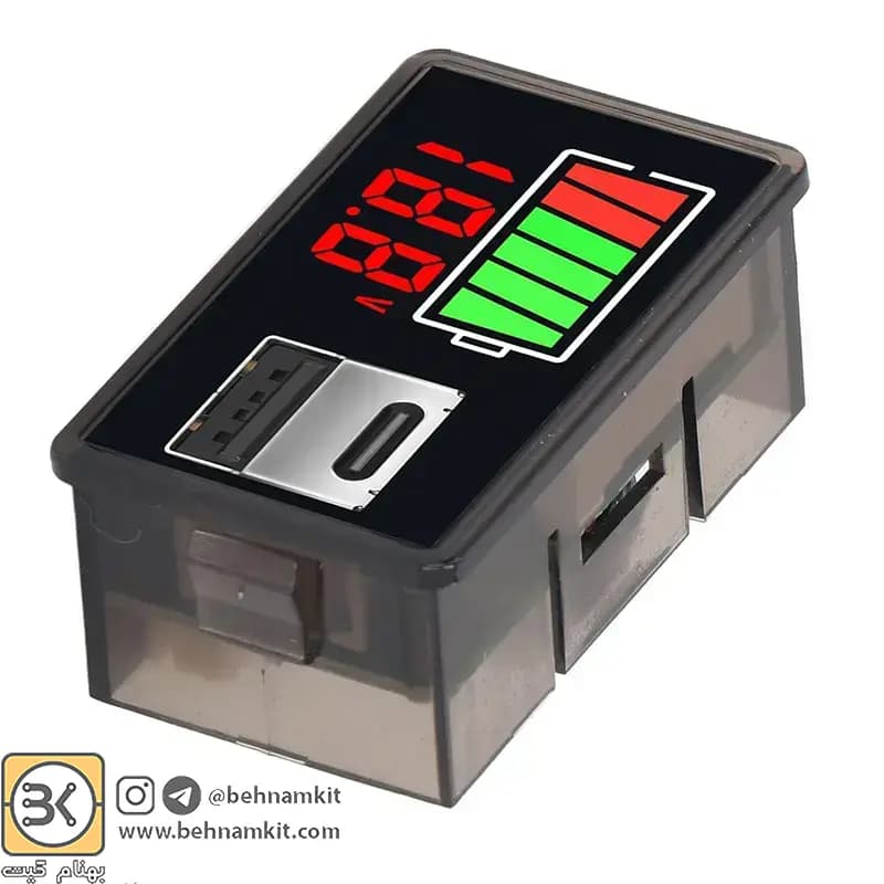 ماژول نشانگر ظرفيت و ولتاژ باتری 8 تا 30 ولت بارگراف و ولتاژ با دو پورت USB و Type-C — تصویر ۱۰