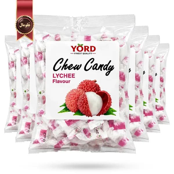 6 بسته تافی جویدنی یورد YORD مدل لیچی چوی کندی Chew Candy Lychee وزن 200 گرم (اورجینال) — تصویر ۳