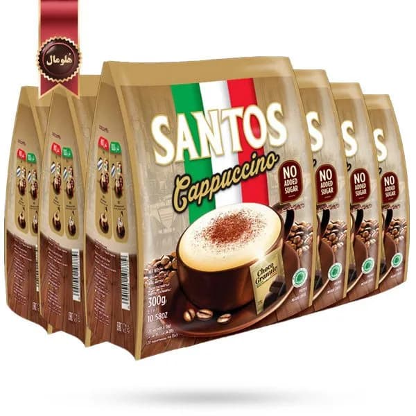 6 بسته کاپوچینو سانتوس santos مدل بدون شکر افزوده No Added Sugar پک 20 ساشه ای (اورجینال) — تصویر ۲