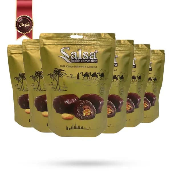 6 بسته شکلات خرمایی سالسا Salsa مدل شکلات شیری و بادام Milk Chocolate With Almond وزن 250 گرم (اورجینال) — تصویر ۲