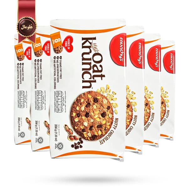 6 بسته کوکی اوت کرانچ مانچیز Munchy’s Oat Krunch طعم شکلات فندق Nutty Chocolate پک 8 تایی (اورجینال) — تصویر ۲