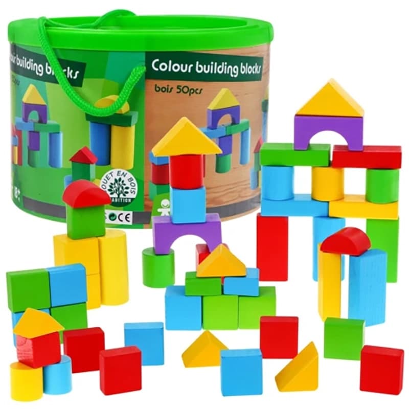 بلوک چوبی رنگی 50 تکه کودک مدل Colour Building Blocks — تصویر ۵