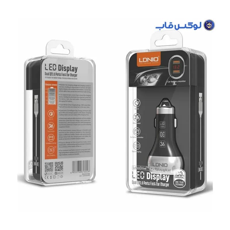 شارژر فندکی 36 وات LDNIO مدل C2 با کابل تبدیل TYPE-C — تصویر ۵
