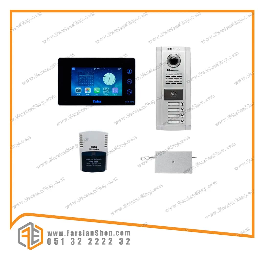 پکیج کامل آیفون تصویری تابا مدل 2070 با پنل 1860 کارتخوان — تصویر ۲