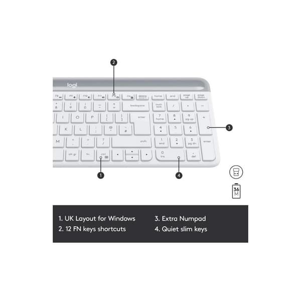 کیبورد و ماوس بیسیم لاجیتک مدل Combo MK470 Slim White — تصویر ۱۱