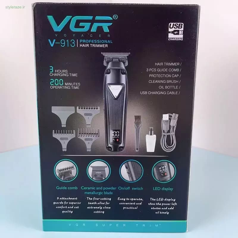 ماشین اصلاح و خط زن حرفه ای وی جی ار VGR 913 اصل — تصویر ۶