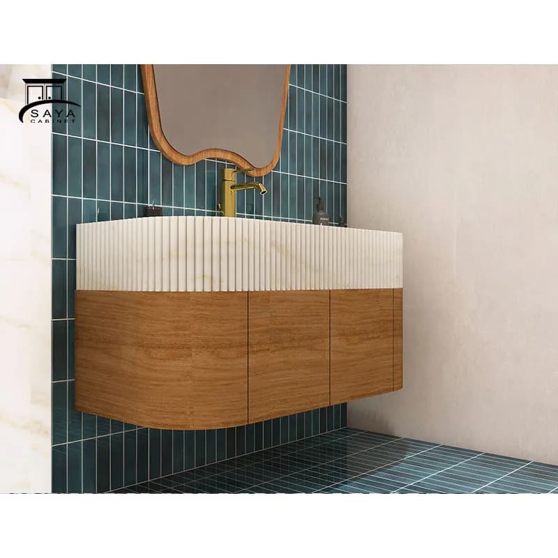 روشویی کابینتی مدرن ترکیب سنگ و چوب کد 19 — تصویر ۴