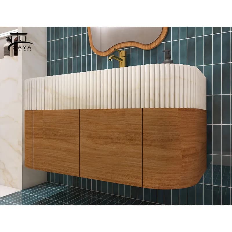 روشویی کابینتی مدرن ترکیب سنگ و چوب کد 19 — تصویر ۳