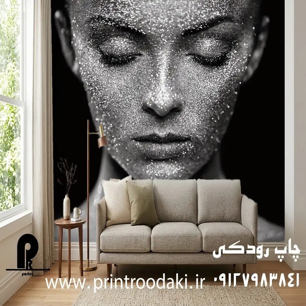 پوستر دیواری پرتره چهره زن مشکی با اکلیل های نقره ای — تصویر ۲