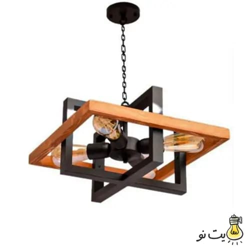 لوستر آویز چهار شعله چوب و فلز کد 134 — تصویر ۳