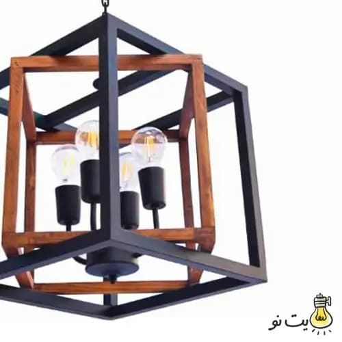 لوستر آویز چهار شعله چوب و فلز دوبل کد 138 — تصویر ۶