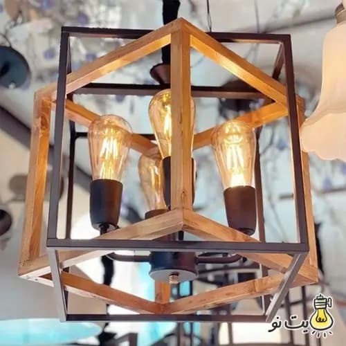 لوستر آویز چهار شعله چوب و فلز دوبل کد 138 — تصویر ۸