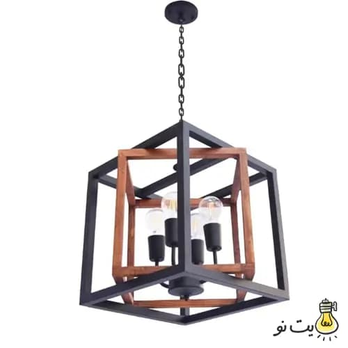 لوستر آویز چهار شعله چوب و فلز دوبل کد 138 — تصویر ۵