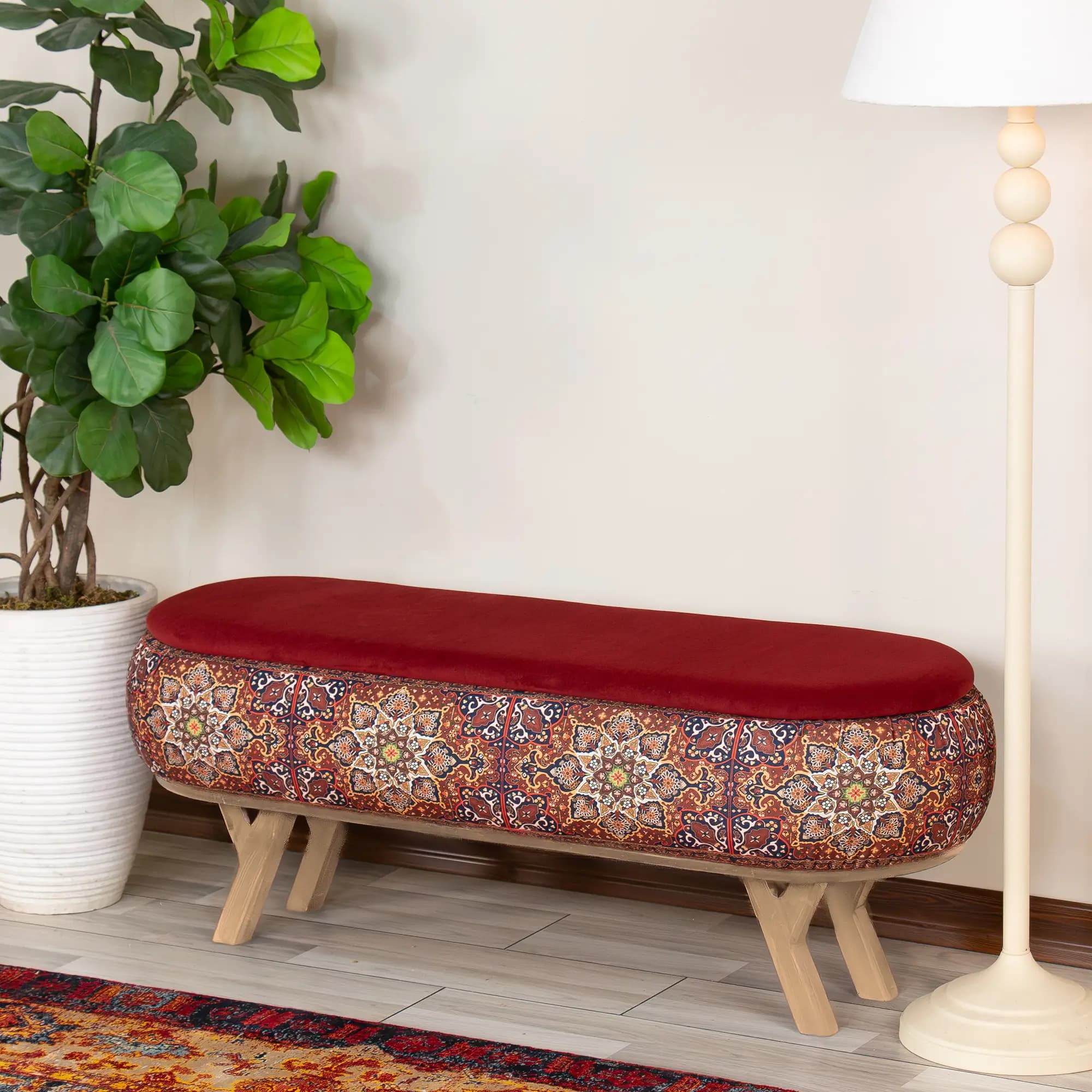 پاف نیمکتی نقش آکام چوب طرح شهداد سایز 120 — تصویر ۸