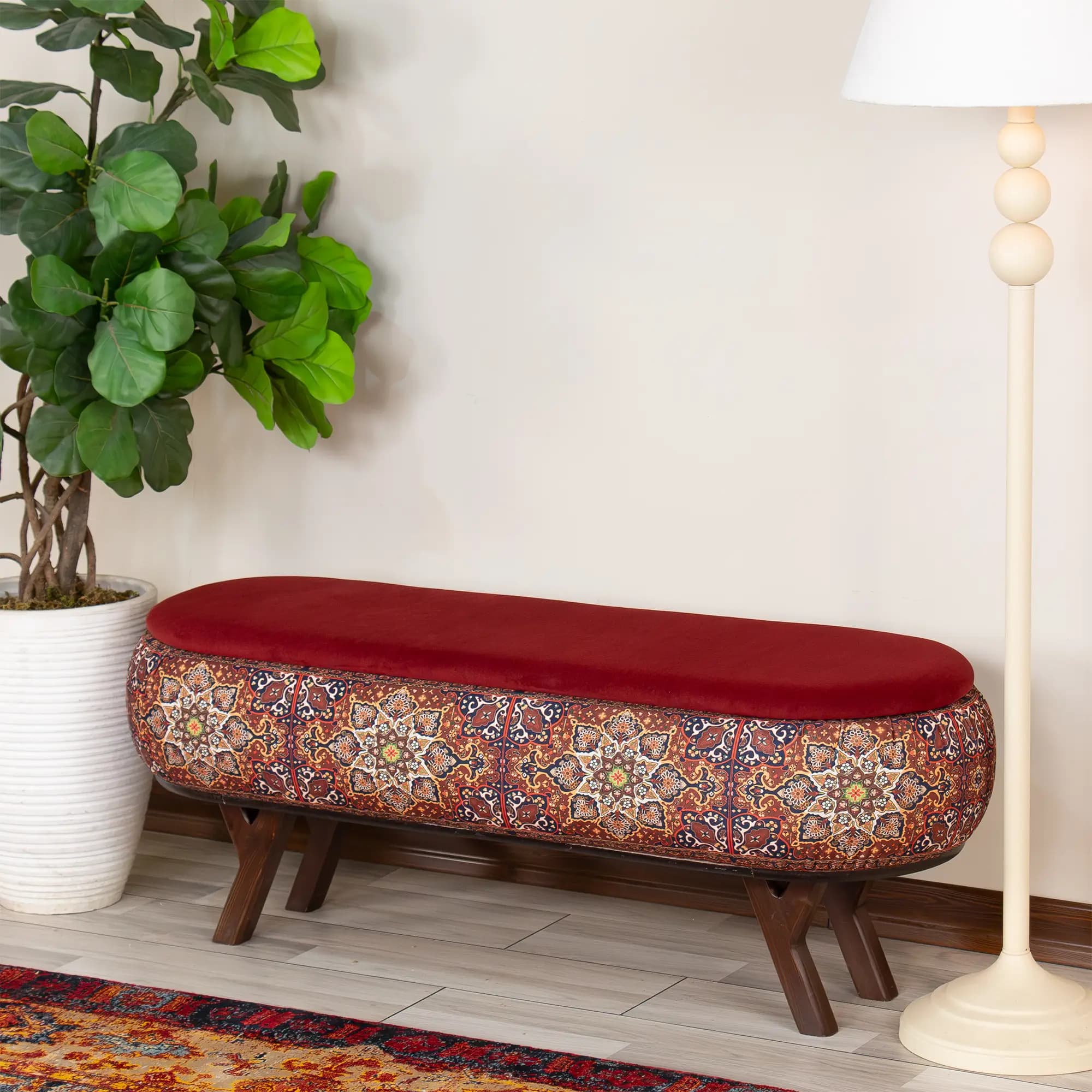 پاف نیمکتی نقش آکام چوب طرح شهداد سایز 120 — تصویر ۵