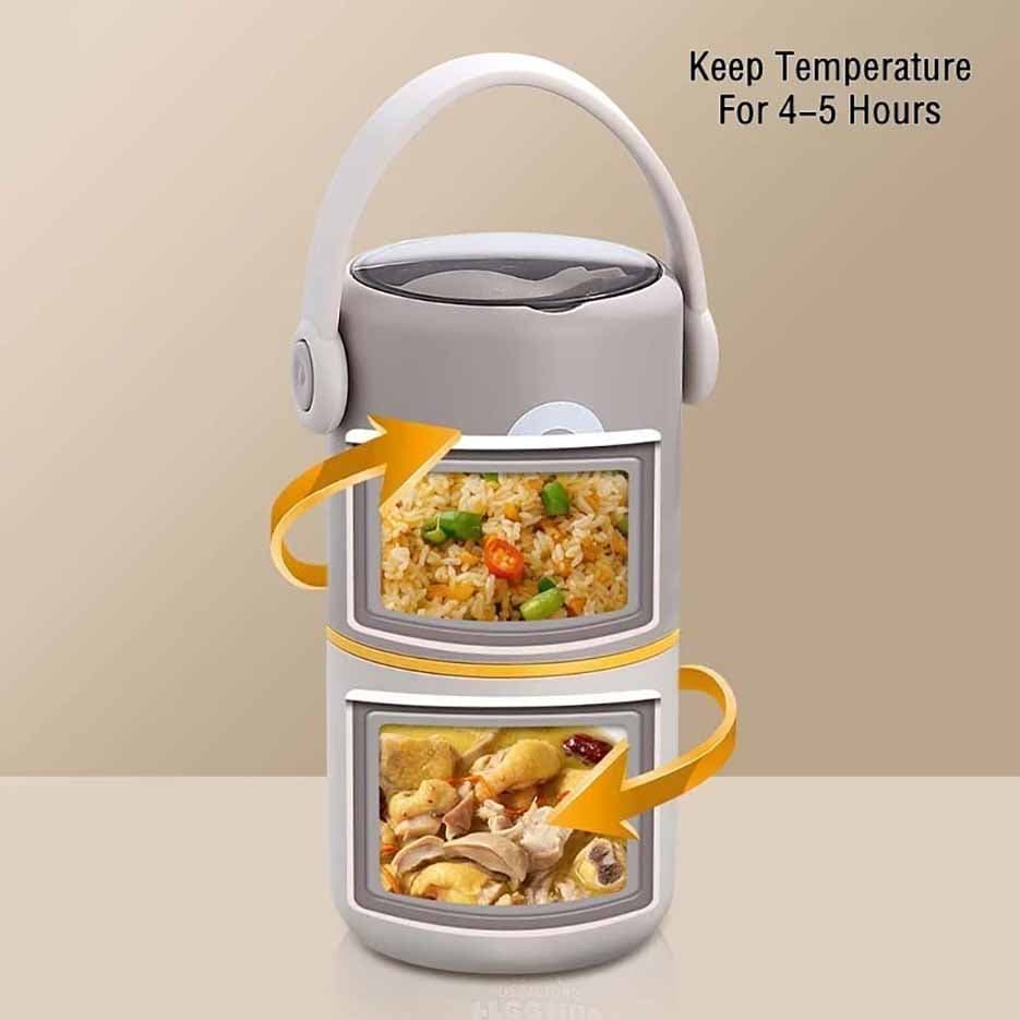 ظرف غذا فلاسک استوانه ای استیل و سیلیکونی (لانچ باکس) گنجایش 580 میل – رنگ سبز پایه نارنجی — تصویر ۶