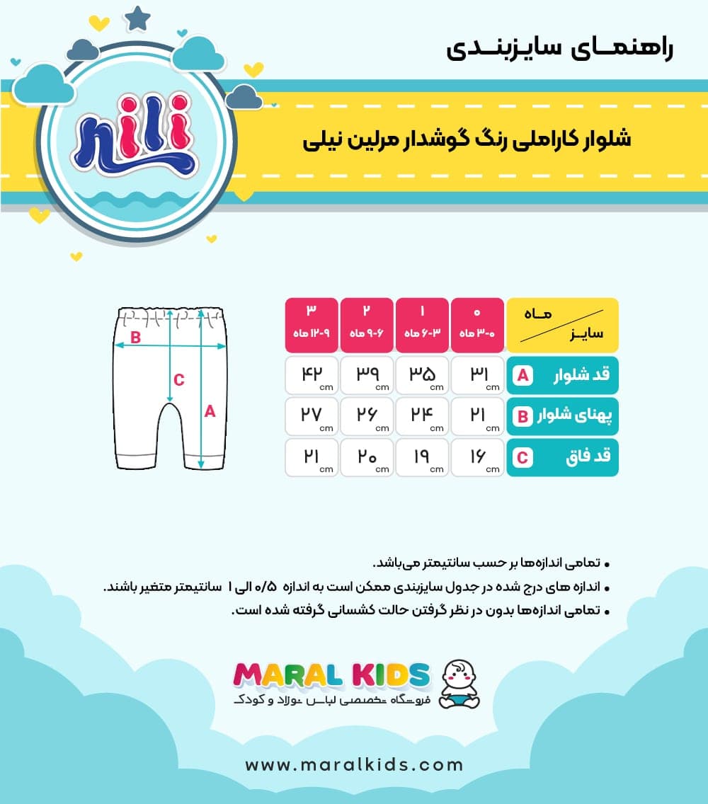 شلوار کاراملی رنگ گوشدار نوزادی دخترانه طرح مرلین نیلی Nili Merlin — تصویر ۷