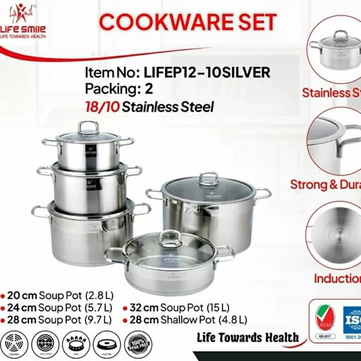 سرویس قابلمه استیل لایف اسمایل مدل LIFEP12-10SILVER(اصل) — تصویر ۵