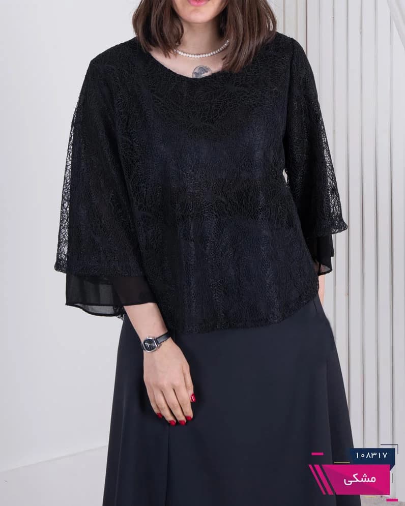 بلوز زنانه مجلسی گیپور پایین حریر RANA — تصویر ۷