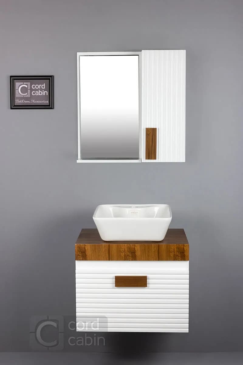 روشویی کابینتی و آینه باکس طرح بامبو سفید چوب مربع ویولا