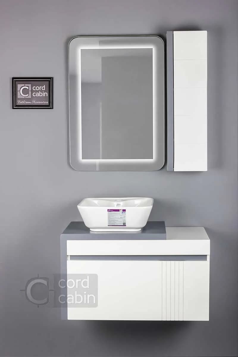 روشویی کابینتی و آینه باکس طرح پراتو سفید طوسی مربع سفید گاتریا — تصویر ۵