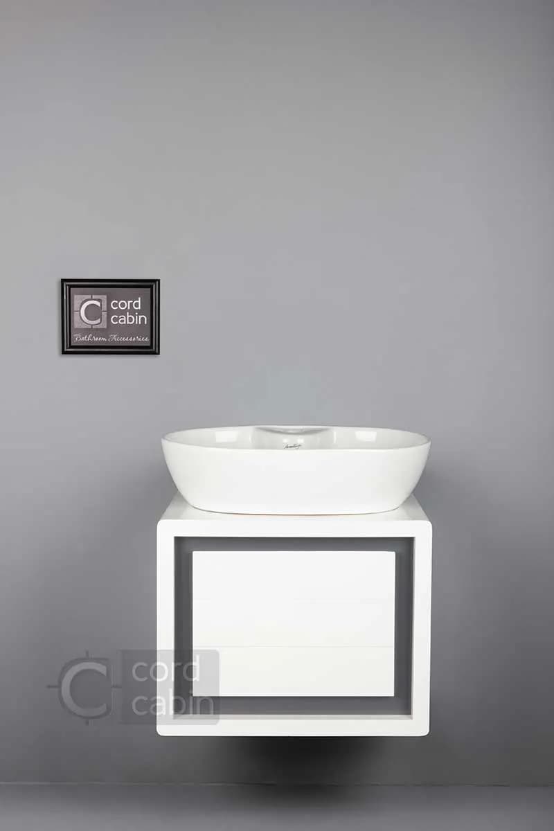 روشویی کابینت و آینه باکس طرح رناک سفید طوسی با کاسه نسترن — تصویر ۳
