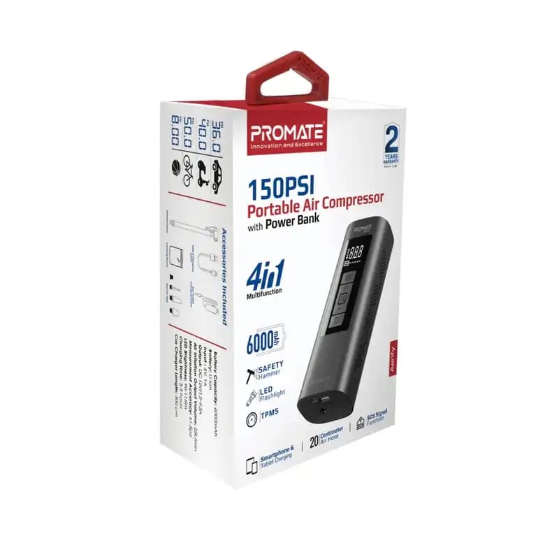پاوربانک و کمپرسورهوا پرومیت Aerify مدل 150PSI ظرفیت 6000mAh – مشکی — تصویر ۸