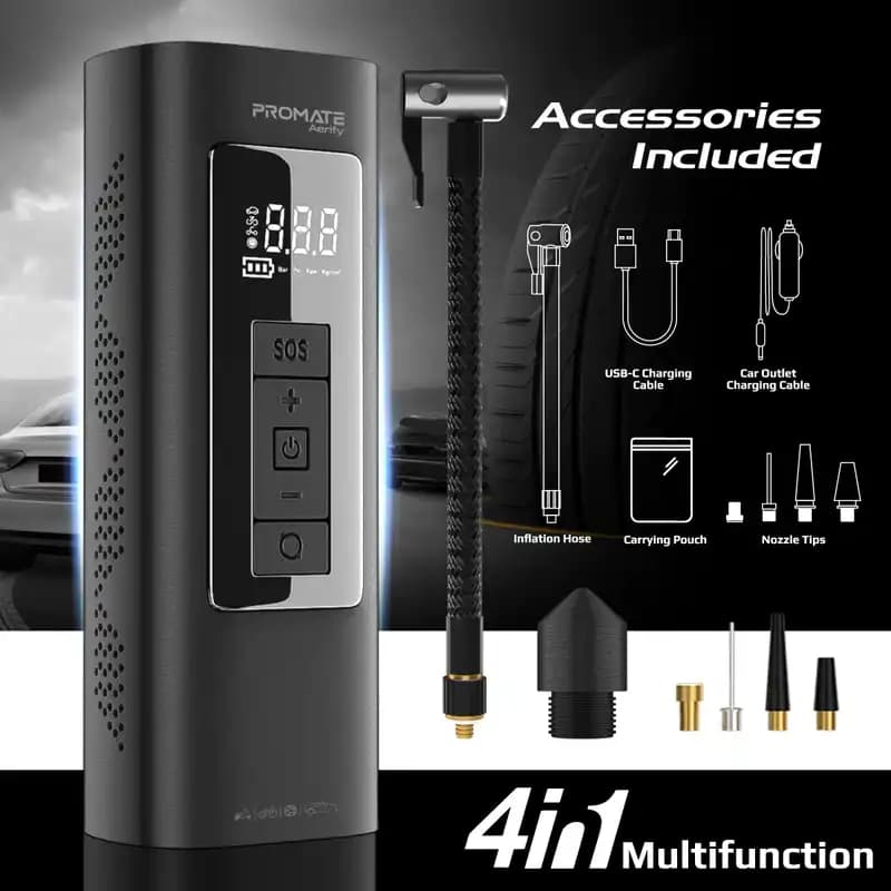 پاوربانک و کمپرسورهوا پرومیت Aerify مدل 150PSI ظرفیت 6000mAh – مشکی — تصویر ۷