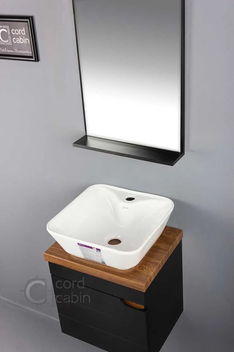 روشویی کابینتی طرح 32 در 40 مشکی چوب با کاسه مربع سفید گاتریا — تصویر ۶