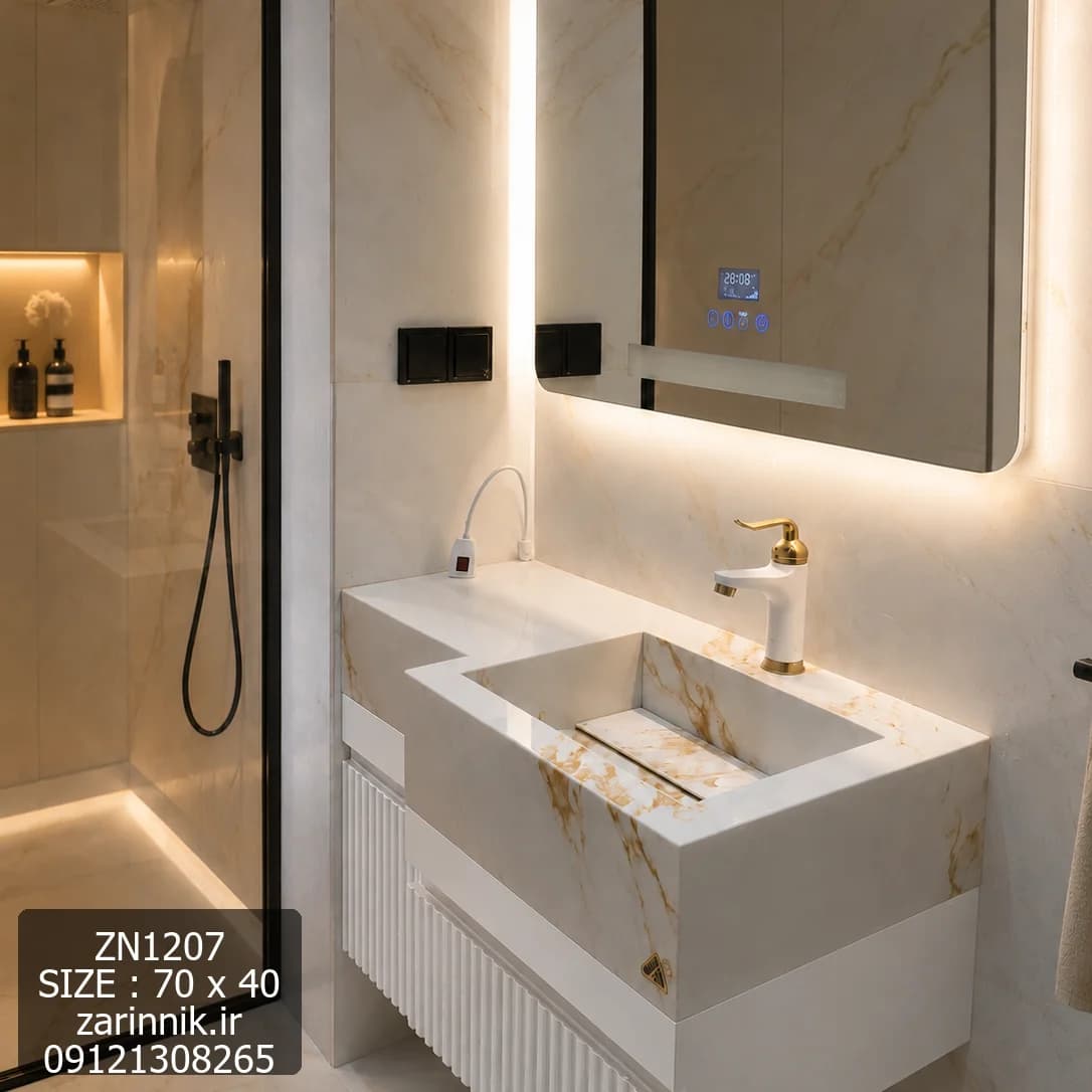 روشویی سرامیکی کابینتی دیواری 40*70 سفید مشکی زرین نیک کد ZN1207 — تصویر ۱۰
