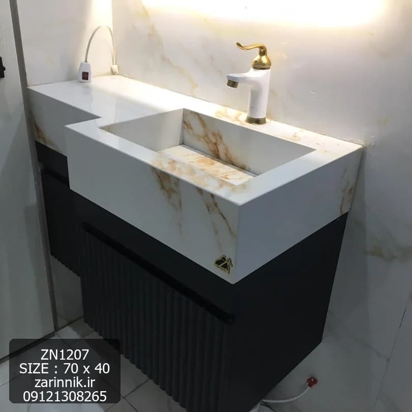 روشویی سرامیکی کابینتی دیواری 40*70 سفید مشکی زرین نیک کد ZN1207 — تصویر ۶