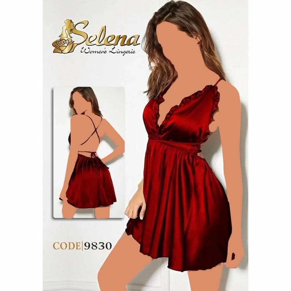 لباس خواب زنانه فانتزی پشت بندی ساتن سلنا Selena قرمز — تصویر ۲