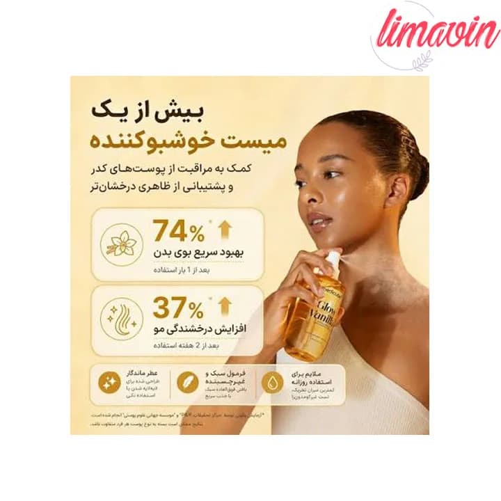 میست خوشبو کننده مو و بدن مدی کیوب با رایحه وانیل آبرسان و درخشان کننده پوست — تصویر ۹