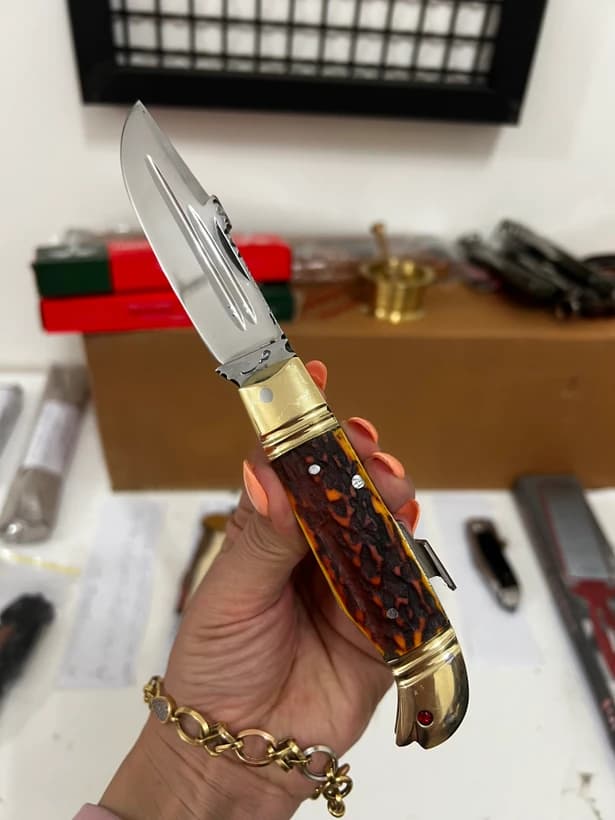 چاقو جیبی تاشو کلکسیونی دسته شاخ استاد حبیب — تصویر ۲