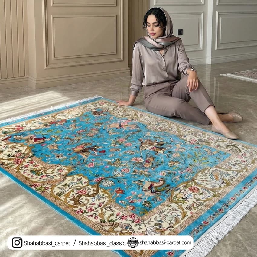 فرش تمام ابریشم کد 247 آبی — تصویر ۴