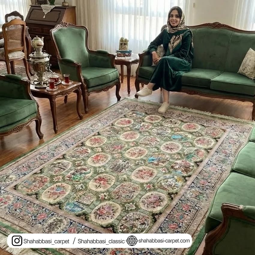 فرش تمام ابریشم کد 245 سبز