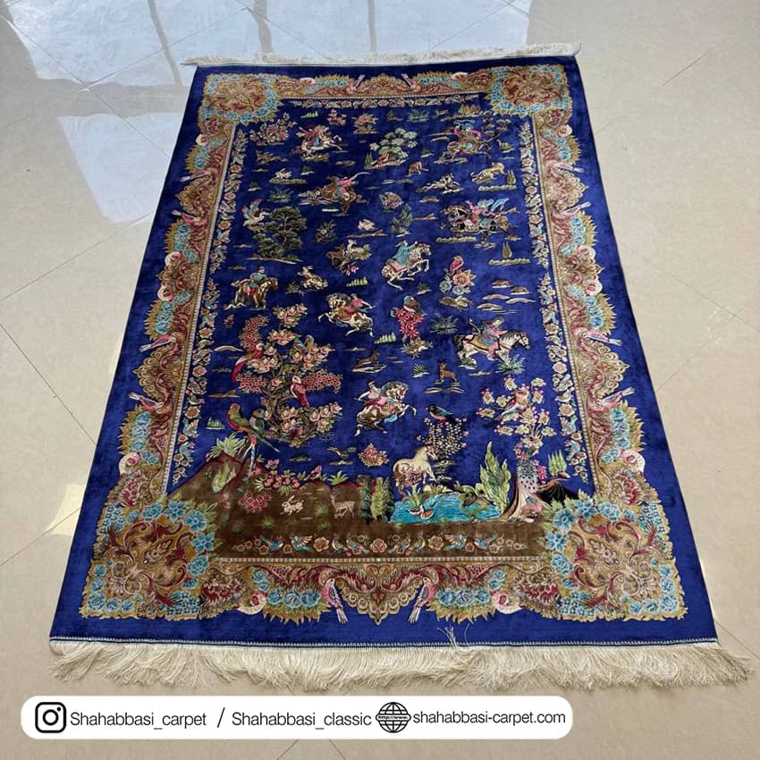 فرش تمام ابریشم کد 242 آبی کاربنی — تصویر ۸