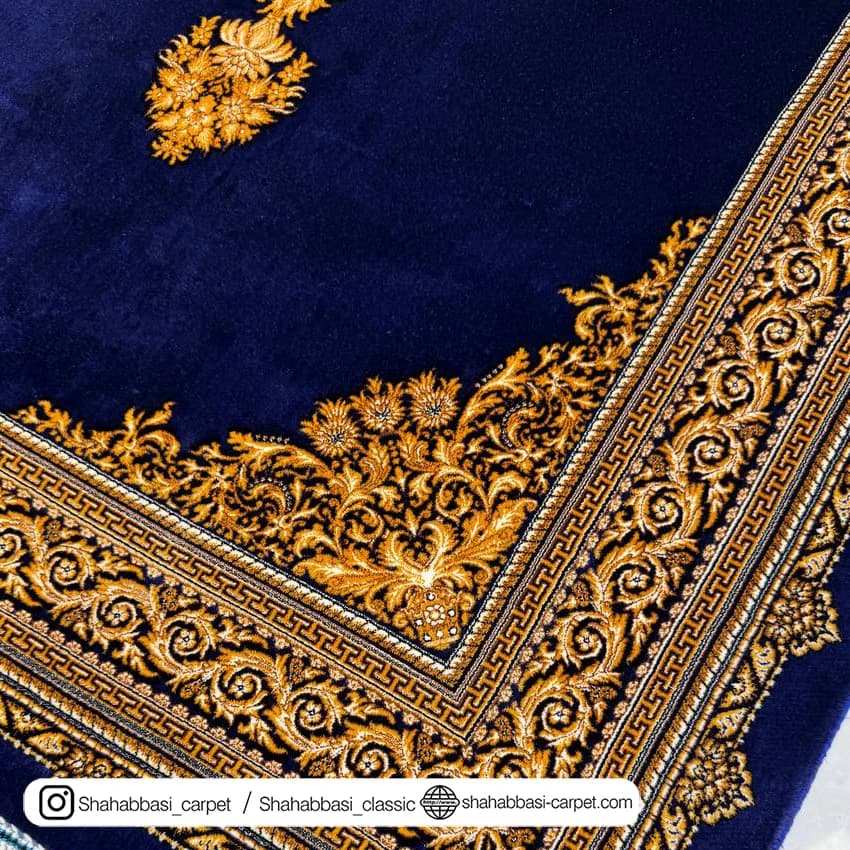 فرش تمام ابریشم کد 225 آبی کاربنی — تصویر ۴
