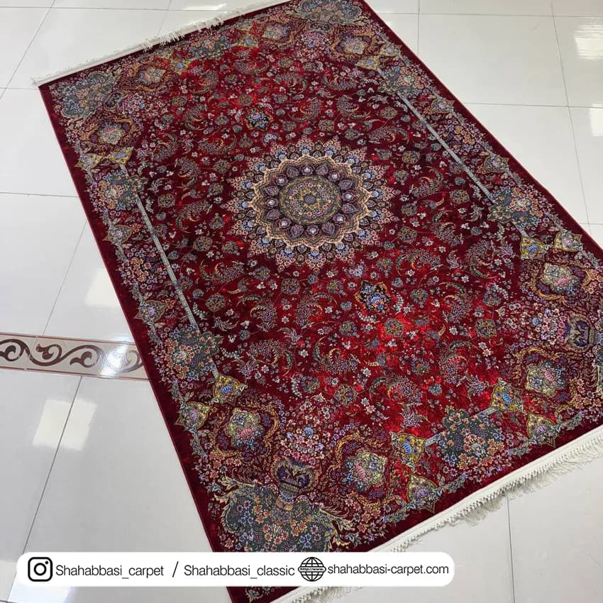 فرش ماشینی آفرینش کد 1500220 عنابی — تصویر ۲