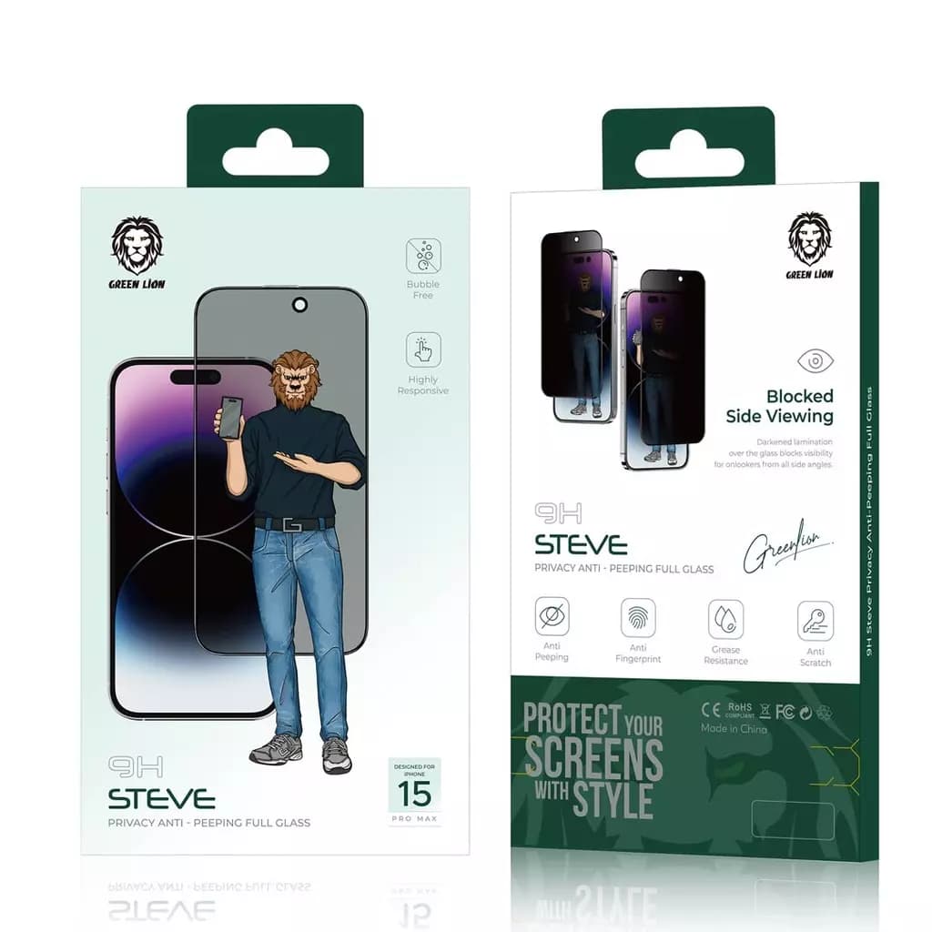 محافظ صفحه نمایش پرایوسی گرین لاین Green Lion 9H Steve Matte Privacy Sceen Protection iPhone15 Pro Max