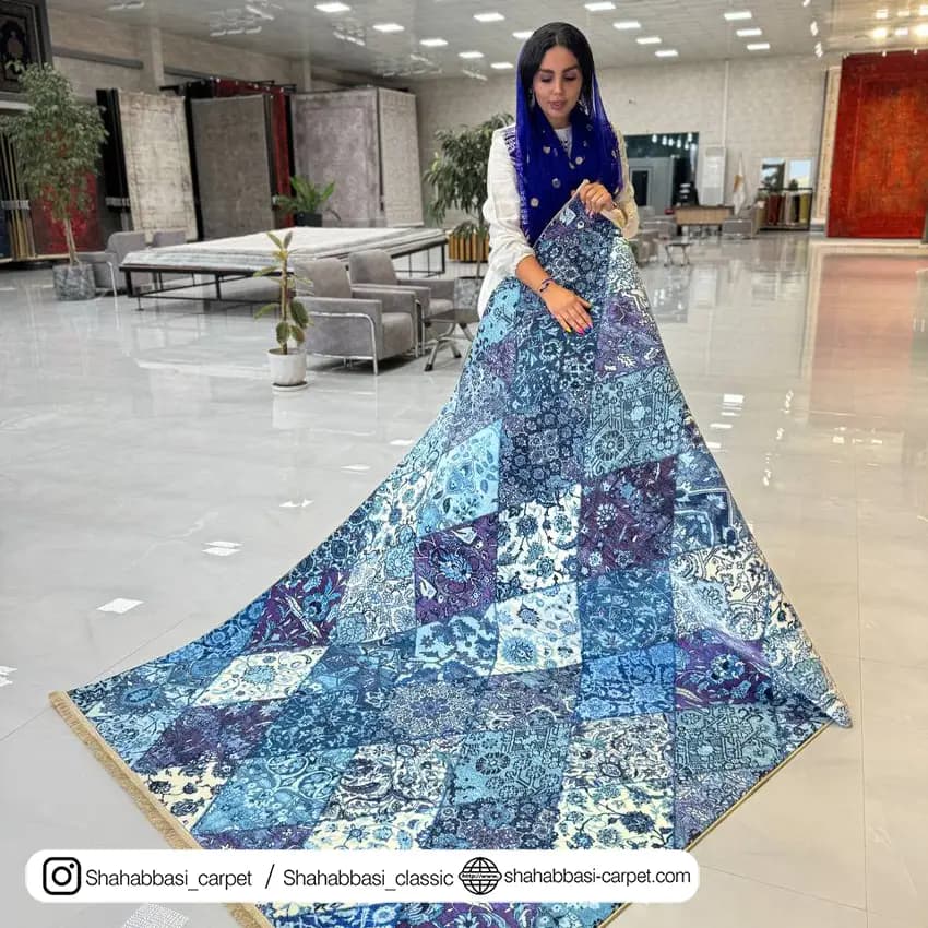 فرش چهل تکه کد 700452 آبی